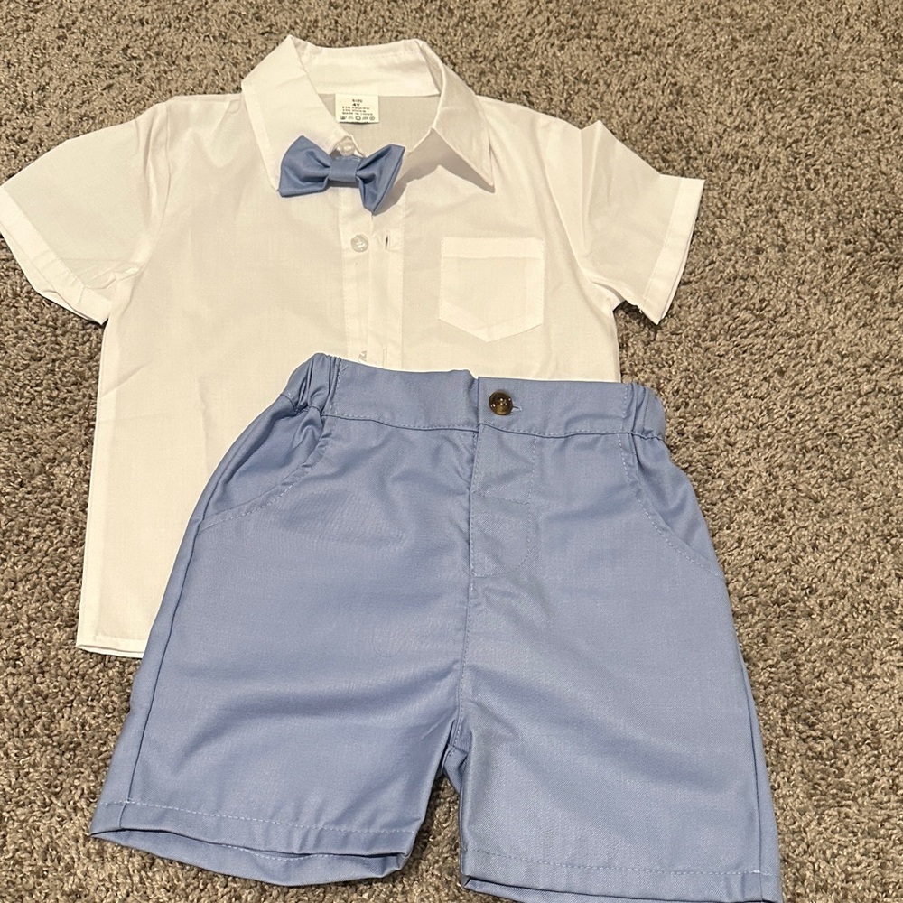 Blue and White Kids Shorts Set